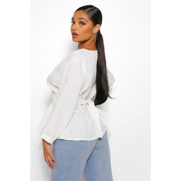 BOOHOO PLUS Belted Peplum Blouse - Picture 4 of 4